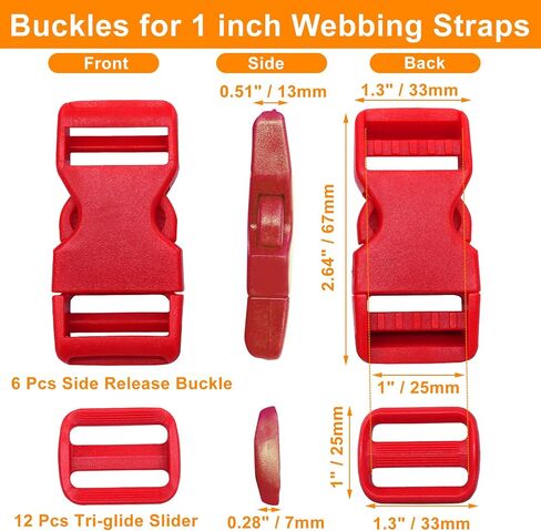 الابازيم لأشرطة 1 بوصة ، 6 أجزاء من الابواب الجانبية السريعة و 12 PCS متزلج Tri-Glide ، ومقاطع المفاجئة المزدوجة الثقيلة للخدمة الشاقة لاستبدال حقيبة الظهر من نايلون حزام الأليف (أبيض) in Kuwait