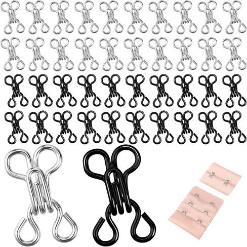 100 Set Sewing Hooks and Eyes Closure Metal Bra Hooks and Eyes Replacement Hook, Hook and Eye Closures for Clothing Trousers Skirt Sewing DIY Craft, Silver and Black (14mm) in Saudi Arabia