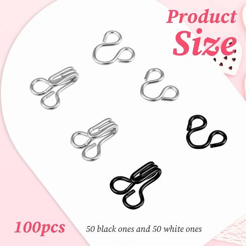 100 Set Sewing Hooks and Eyes Closure Metal Bra Hooks and Eyes Replacement Hook, Hook and Eye Closures for Clothing Trousers Skirt Sewing DIY Craft, Silver and Black (14mm) in Saudi Arabia