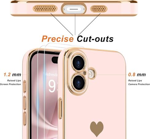 حافظة Teageo لهاتف iPhone 15 Pro مع واقي شاشة [عبوة من قطعتين] حافظة هاتف للفتيات والنساء اللطيفة على شكل قلب فاخر ذهبي ناعم لحماية الكاميرا من السيليكون المقاوم للصدمات لهاتف iPhone 15 Pro، أسود in Kuwait