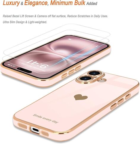 حافظة Teageo لهاتف iPhone 15 Pro مع واقي شاشة [عبوة من قطعتين] حافظة هاتف للفتيات والنساء اللطيفة على شكل قلب فاخر ذهبي ناعم لحماية الكاميرا من السيليكون المقاوم للصدمات لهاتف iPhone 15 Pro، أسود in Kuwait
