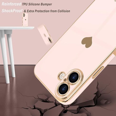 حافظة Teageo لهاتف iPhone 15 Pro مع واقي شاشة [عبوة من قطعتين] حافظة هاتف للفتيات والنساء اللطيفة على شكل قلب فاخر ذهبي ناعم لحماية الكاميرا من السيليكون المقاوم للصدمات لهاتف iPhone 15 Pro، أسود in Kuwait