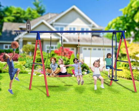 مجموعات الأرجوحة للبخار الخلفي ، 5 في 1 swingset في الهواء الطلق للبناء الخلفي للأطفال 3-12 ، مجموعة أرجوحة أطفال في الهواء الطلق مع 3 تقلبات ، طائرة شراعية وكرة السلة هوب in Saudi Arabia