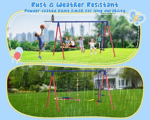 مجموعات الأرجوحة للبخار الخلفي ، 5 في 1 swingset في الهواء الطلق للبناء الخلفي للأطفال 3-12 ، مجموعة أرجوحة أطفال في الهواء الطلق مع 3 تقلبات ، طائرة شراعية وكرة السلة هوب in Saudi Arabia