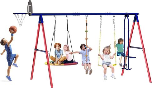 مجموعات الأرجوحة للبخار الخلفي ، 5 في 1 swingset في الهواء الطلق للبناء الخلفي للأطفال 3-12 ، مجموعة أرجوحة أطفال في الهواء الطلق مع 3 تقلبات ، طائرة شراعية وكرة السلة هوب in Saudi Arabia