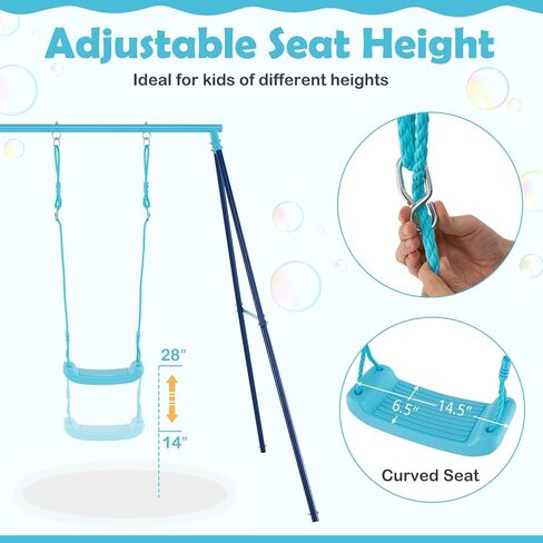 Costzon Swing Sets for Backyard, All Weather A-Frame Swing Stand Frame with Adjustable Swing Seat, Ground Stakes, Toddler Swing Set for Indoor Outdoor Garden Playground (Blue+Navy) in Saudi Arabia