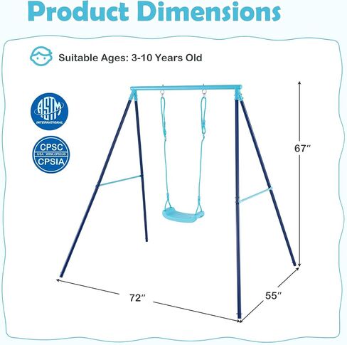 Costzon Swing Sets for Backyard, All Weather A-Frame Swing Stand Frame with Adjustable Swing Seat, Ground Stakes, Toddler Swing Set for Indoor Outdoor Garden Playground (Blue+Navy) in Saudi Arabia