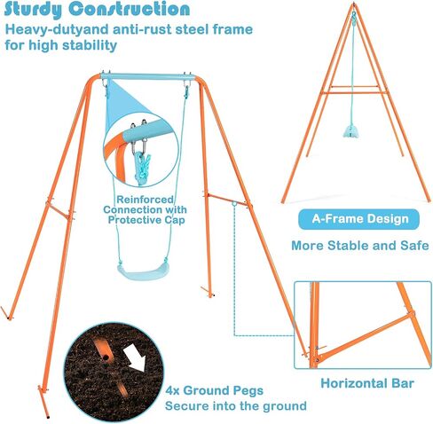 مجموعات أرجوحة Costzon لـ Backyard ، جميعها إطار حافلة Swing Weather مع مقعد أرجوحة قابل للتعديل ، حصص أرضية ، أرجوحة الأطفال في ملعب حديقة داخلي داخلي (أزرق+البحرية) in Kuwait