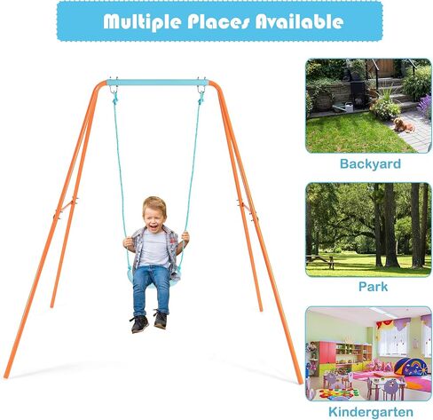 مجموعات أرجوحة Costzon لـ Backyard ، جميعها إطار حافلة Swing Weather مع مقعد أرجوحة قابل للتعديل ، حصص أرضية ، أرجوحة الأطفال في ملعب حديقة داخلي داخلي (أزرق+البحرية) in Kuwait
