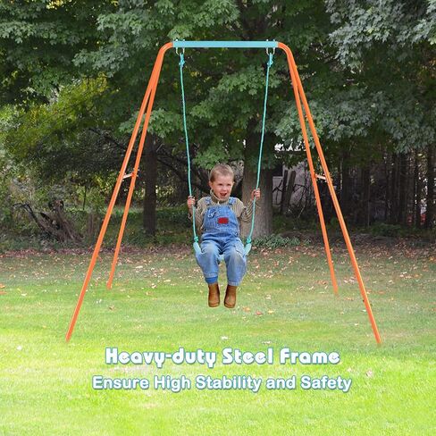 مجموعات أرجوحة Costzon لـ Backyard ، جميعها إطار حافلة Swing Weather مع مقعد أرجوحة قابل للتعديل ، حصص أرضية ، أرجوحة الأطفال في ملعب حديقة داخلي داخلي (أزرق+البحرية) in Kuwait