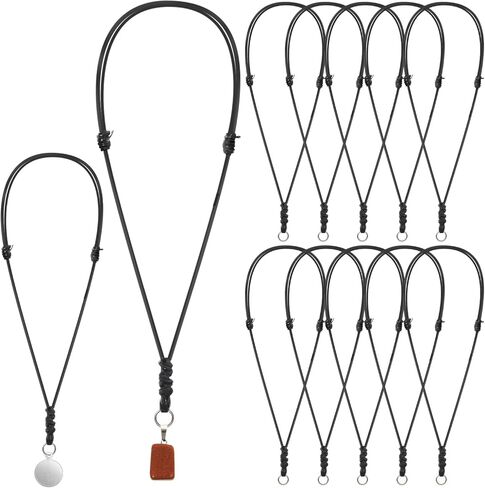 10pcs قلادة القلادة سلك قلادة سوداء قابلة للتعديل قلادة حبل الجلود للرجال ، قلادة قلادة مصنوعة يدوياً مصنوعة يدويًا مع حلقة معدنية للتعليق الحبل (12-25 بوصة) in Kuwait
