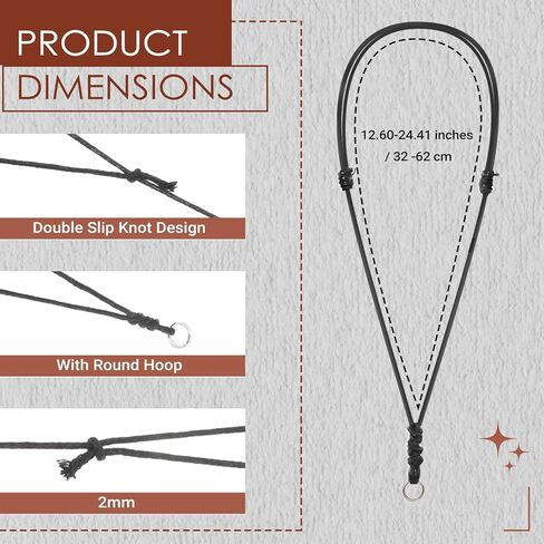 10pcs قلادة القلادة سلك قلادة سوداء قابلة للتعديل قلادة حبل الجلود للرجال ، قلادة قلادة مصنوعة يدوياً مصنوعة يدويًا مع حلقة معدنية للتعليق الحبل (12-25 بوصة) in Kuwait