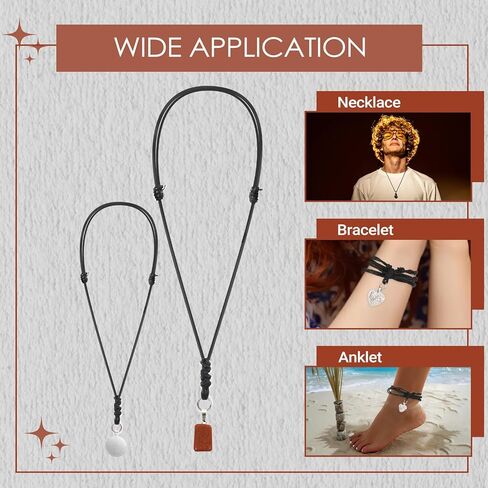 10pcs قلادة القلادة سلك قلادة سوداء قابلة للتعديل قلادة حبل الجلود للرجال ، قلادة قلادة مصنوعة يدوياً مصنوعة يدويًا مع حلقة معدنية للتعليق الحبل (12-25 بوصة) in Kuwait