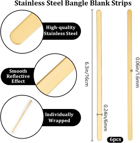 Beebeecraft 6Pcs 304 Stainless Steel Bracelet Blanks Golden Metal Adjustable Simple Base Stamping Engraving Thin Blank Cuff Bangle Strips for Jewelry Making Bracelet DIY Crafts Supplies in Saudi Arabia