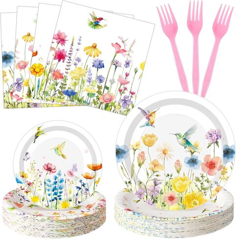 Umigy 96 Pcs Fall Floral Paper Plates and Napkins Forks Autumn Wildflower Disposable Birthday Tableware Decorations for Fall Picnic Wedding Tea Party Favor, Serve 24 Guests in Saudi Arabia