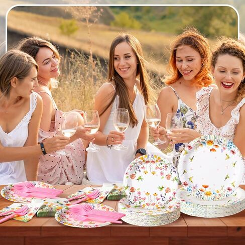 Umigy 96 Pcs Fall Floral Paper Plates and Napkins Forks Autumn Wildflower Disposable Birthday Tableware Decorations for Fall Picnic Wedding Tea Party Favor, Serve 24 Guests in Saudi Arabia