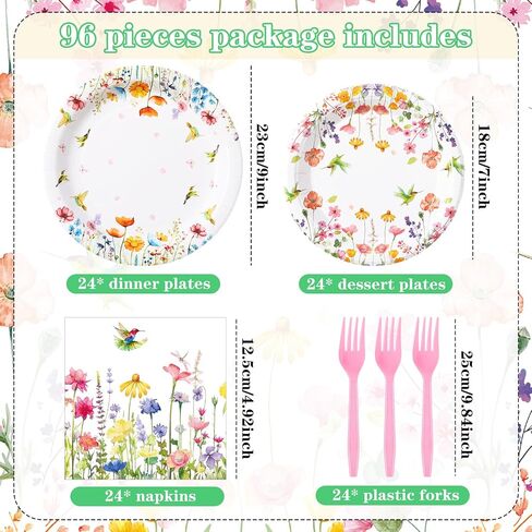 Umigy 96 Pcs Fall Floral Paper Plates and Napkins Forks Autumn Wildflower Disposable Birthday Tableware Decorations for Fall Picnic Wedding Tea Party Favor, Serve 24 Guests in Saudi Arabia