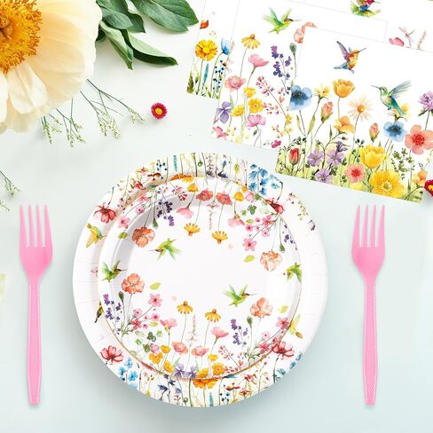 Umigy 96 Pcs Fall Floral Paper Plates and Napkins Forks Autumn Wildflower Disposable Birthday Tableware Decorations for Fall Picnic Wedding Tea Party Favor, Serve 24 Guests in Saudi Arabia