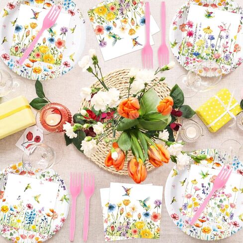 Umigy 96 Pcs Fall Floral Paper Plates and Napkins Forks Autumn Wildflower Disposable Birthday Tableware Decorations for Fall Picnic Wedding Tea Party Favor, Serve 24 Guests in Saudi Arabia