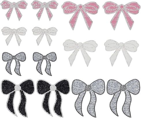 Fingerinspire 14 PCS Bow Knot Patches 7 Styles Iron on Glitter Patches Chaking Bow Knot Crystal Bling Patches Bow Bow Headed Sybed for Pants Hat Jeans Costume Decoration in Saudi Arabia