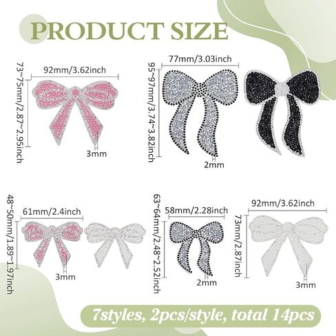 Fingerinspire 14 PCS Bow Knot Patches 7 Styles Iron on Glitter Patches Chaking Bow Knot Crystal Bling Patches Bow Bow Headed Sybed for Pants Hat Jeans Costume Decoration in Saudi Arabia