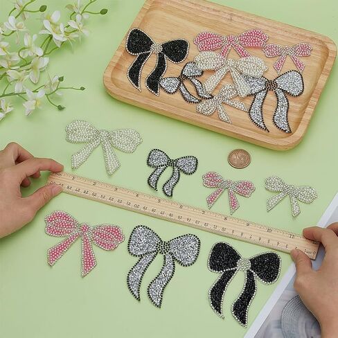 Fingerinspire 14 PCS Bow Knot Patches 7 Styles Iron on Glitter Patches Chaking Bow Knot Crystal Bling Patches Bow Bow Headed Sybed for Pants Hat Jeans Costume Decoration in Saudi Arabia