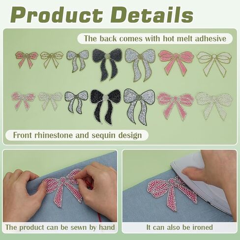 Fingerinspire 14 PCS Bow Knot Patches 7 Styles Iron on Glitter Patches Chaking Bow Knot Crystal Bling Patches Bow Bow Headed Sybed for Pants Hat Jeans Costume Decoration in Saudi Arabia