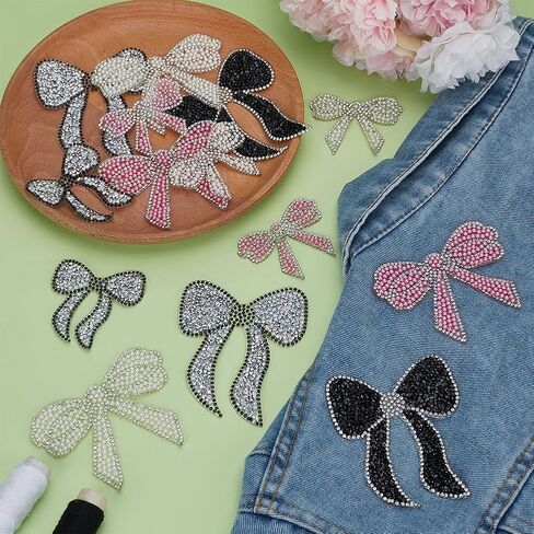 Fingerinspire 14 PCS Bow Knot Patches 7 Styles Iron on Glitter Patches Chaking Bow Knot Crystal Bling Patches Bow Bow Headed Sybed for Pants Hat Jeans Costume Decoration in Saudi Arabia