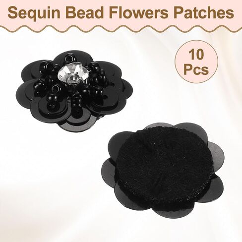 uxcell 10Pcs Sequin Beaded Flowers Patches, 30mm Handmade Paillette Crystal Applique Sewing Beaded Flower Applique for Dress Bags Headband Decor, Silver in Kuwait