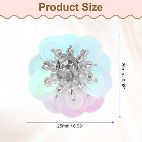 uxcell 10Pcs Sequin Beaded Flowers Patches, 30mm Handmade Paillette Crystal Applique Sewing Beaded Flower Applique for Dress Bags Headband Decor, Silver in Saudi Arabia