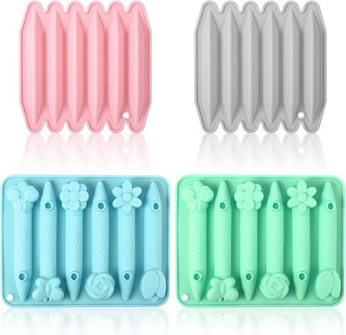 4Pcs Reusable Silicone Crayon Molds Flower, 6 Cavity 3D Silicone Oven Safe Crayon Molds Wax Melting Maker for DIY Chocolate, Candle, Art Projects, Recycling Non-Stick with Assorted Shapes Included in Saudi Arabia