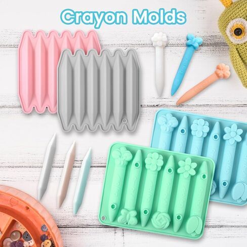 4Pcs Reusable Silicone Crayon Molds Flower, 6 Cavity 3D Silicone Oven Safe Crayon Molds Wax Melting Maker for DIY Chocolate, Candle, Art Projects, Recycling Non-Stick with Assorted Shapes Included in Saudi Arabia