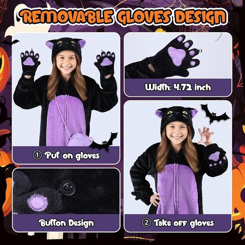 Joycover Black Cat Costume for Girls, Kids Hooded Cat Noir Onesie with Purse Bag, Girls Halloween Costumes for Kids Age 5-10 in Kuwait
