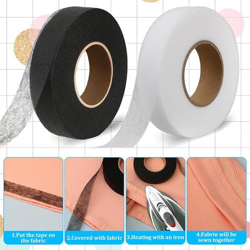 140 Yards 1 Inch Hem Tape,Hemming Tape for Pants Iron on Hemming Tapes Adhesive No Stitch Witchery Sew Tapes Fabric Fusible Wonder Web for Crafting Project Pants Curtain Clothes(2 Rolls Black+White) in Saudi Arabia
