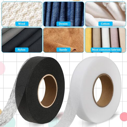 140 Yards 1 Inch Hem Tape,Hemming Tape for Pants Iron on Hemming Tapes Adhesive No Stitch Witchery Sew Tapes Fabric Fusible Wonder Web for Crafting Project Pants Curtain Clothes(2 Rolls Black+White) in Saudi Arabia
