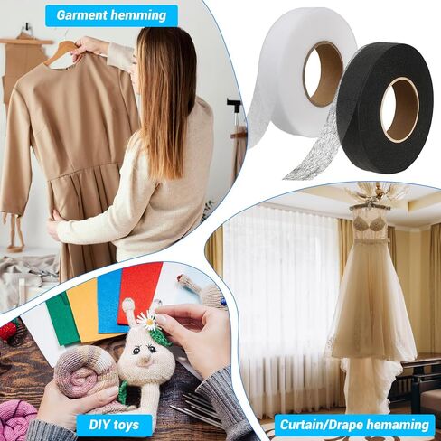 140 Yards 1 Inch Hem Tape,Hemming Tape for Pants Iron on Hemming Tapes Adhesive No Stitch Witchery Sew Tapes Fabric Fusible Wonder Web for Crafting Project Pants Curtain Clothes(2 Rolls Black+White) in Saudi Arabia
