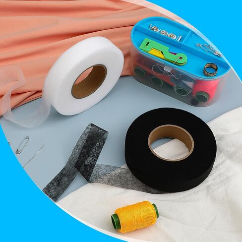 140 Yards 1 Inch Hem Tape,Hemming Tape for Pants Iron on Hemming Tapes Adhesive No Stitch Witchery Sew Tapes Fabric Fusible Wonder Web for Crafting Project Pants Curtain Clothes(2 Rolls Black+White) in Saudi Arabia
