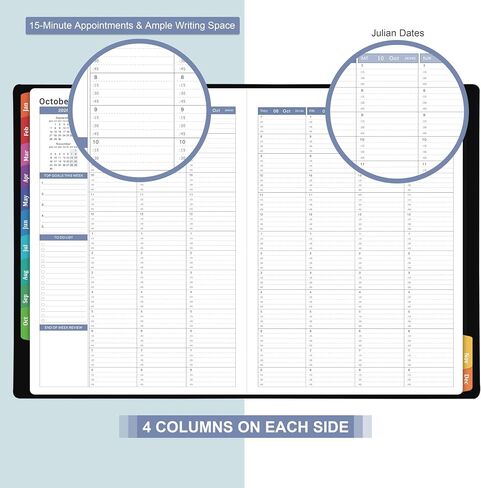 2026 Appointment Book & Planner - 2026 Daily Hourly Planner, 8.5" x 11", Jan 2026 - Dec 2026, 2026 Weekly Appointment Book, Planners with Colorful Tabs, Leather Cover, 15-Minute Interval - Black in Saudi Arabia