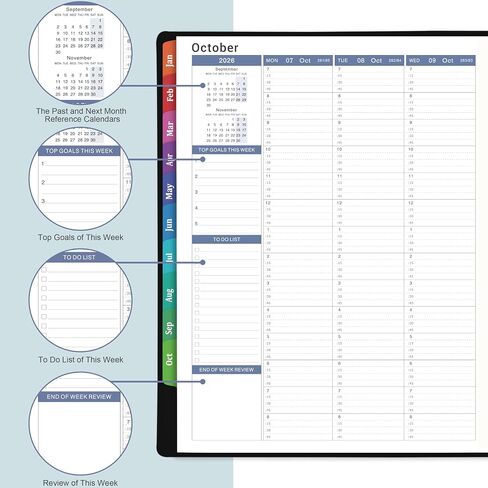 2026 Appointment Book & Planner - 2026 Daily Hourly Planner, 8.5" x 11", Jan 2026 - Dec 2026, 2026 Weekly Appointment Book, Planners with Colorful Tabs, Leather Cover, 15-Minute Interval - Black in Saudi Arabia