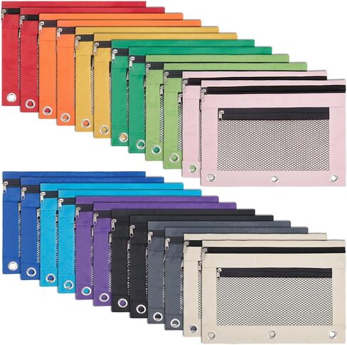 CUTHOLLOW Pencil Pouch for 3 Ring Binder, Bulk 24 Pack Mesh Zipper Pencil Case Bags in Assorted Colors - Sturdy and Durable Cloth Pencil Holder in Saudi Arabia