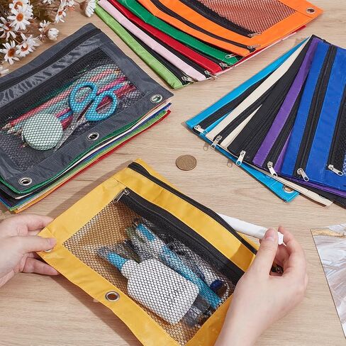 CUTHOLLOW Pencil Pouch for 3 Ring Binder, Bulk 24 Pack Mesh Zipper Pencil Case Bags in Assorted Colors - Sturdy and Durable Cloth Pencil Holder in Saudi Arabia