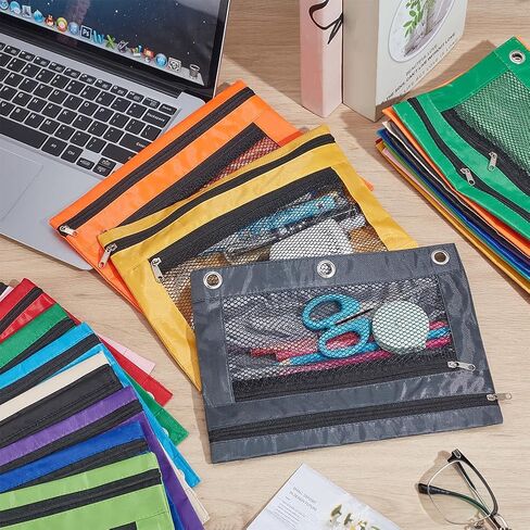 CUTHOLLOW Pencil Pouch for 3 Ring Binder, Bulk 24 Pack Mesh Zipper Pencil Case Bags in Assorted Colors - Sturdy and Durable Cloth Pencil Holder in Saudi Arabia