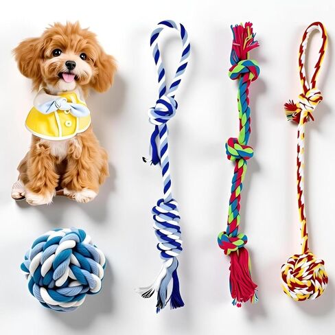 4-Pack Cotton Rope Dog Toys, Puppy Teething Chews for Small-Medium Breeds, Durable Tug-of-War & Fetch Toys for Indoor/Outdoor Play, Aggressive Chewers, Boredom Relief, Teeth Clean in Saudi Arabia
