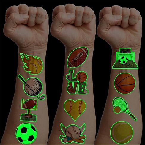 96 PCS Sports Ball Pre-Cut Tattoos Tattoos Decorts Decortations Party Party Decorts Favors Supplies Decor Basketball Baseball Baseball Soccer Tattoo Difts for Boys Girls Class Rizes (Normal) in Kuwait
