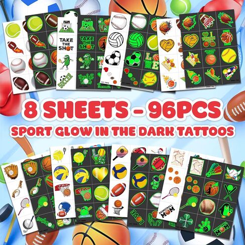 96 PCS Sports Ball Pre-Cut Tattoos Tattoos Decorts Decortations Party Party Decorts Favors Supplies Decor Basketball Baseball Baseball Soccer Tattoo Difts for Boys Girls Class Rizes (Normal) in Kuwait