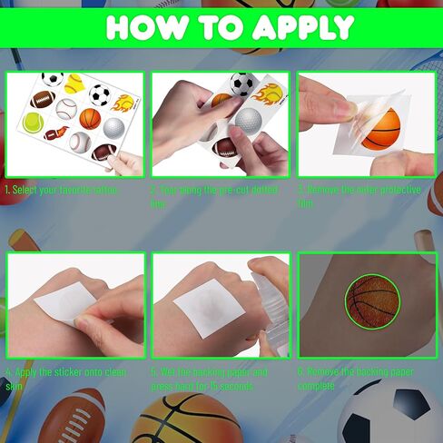 96 PCS Sports Ball Pre-Cut Tattoos Tattoos Decorts Decortations Party Party Decorts Favors Supplies Decor Basketball Baseball Baseball Soccer Tattoo Difts for Boys Girls Class Rizes (Normal) in Kuwait
