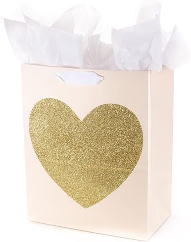 Hallmark 13" Large Gift Bag with Tissue Paper (Green Foliage, Gold Heart) for Weddings, Engagements, Anniversaries, Bridal Showers, and More in Saudi Arabia
