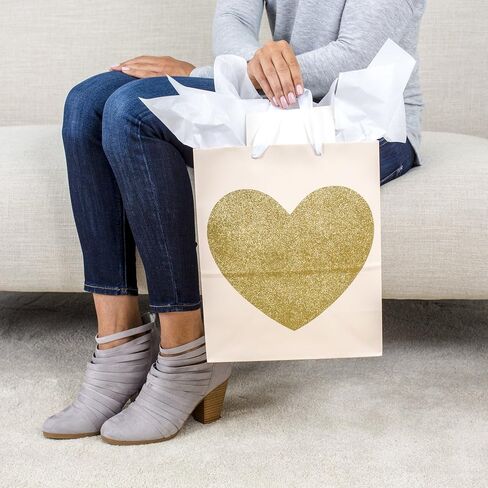 Hallmark 13" Large Gift Bag with Tissue Paper (Green Foliage, Gold Heart) for Weddings, Engagements, Anniversaries, Bridal Showers, and More in Saudi Arabia
