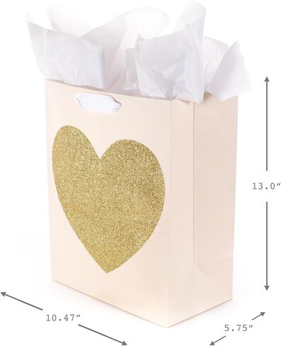 Hallmark 13" Large Gift Bag with Tissue Paper (Green Foliage, Gold Heart) for Weddings, Engagements, Anniversaries, Bridal Showers, and More in Saudi Arabia