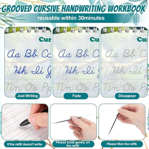 Maitys Grooved مخطوطة اليد مصنف اليد مجموعة مجموعة مخطوطة القابلة لإعادة الاستخدام مخطوطة الأخدود كتب ممارسة كتب مخاود ممارسة بخط اليد للبالغين والمبتدئين تحسين مهارات الكتابة in Saudi Arabia